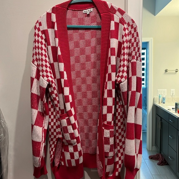 White Birch Pink Checkered Sweater cardigan size XL - Picture 2 of 6